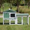 Large Wooden Rabbit Hutch Indoor and Outdoor Bunny Cage with a Removable Tray and a Waterproof Roof, Grey Green+White