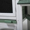 Large Wooden Rabbit Hutch Indoor and Outdoor Bunny Cage with a Removable Tray and a Waterproof Roof, Grey Green+White