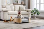 Scandinavian style Elevated Dog Bed Pet Sofa With Solid Wood legs and Bent Wood Back, Velvet Cushion,Mid Size Light Grey