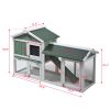 Large Wooden Rabbit Hutch Indoor and Outdoor Bunny Cage with a Removable Tray and a Waterproof Roof, Grey Green+White