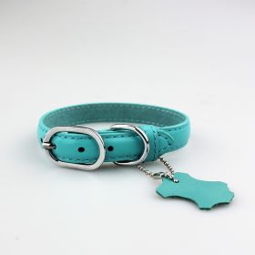 Pet Leather Collar Color Cowhide (Option: Lake Blue-XS)