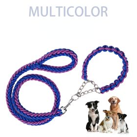 Eight-strand nylon braided dog collar leash dog chain impact blasting chain pet leash (Specification (L * W): L, colour: Blue and black)