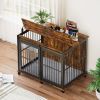 Furniture dog crate sliding iron door dog crate with mat. (Rustic Brown,43.7''W x 30''D x 33.7''H).