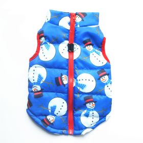 New Dog Clothes Winter Thickened Dog Cotton-padded Jacket Waistcoat Vest Down Silk Cotton Traction Buckle (Option: Christmas Blue Snowman-S)