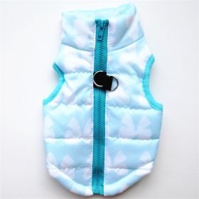 New Dog Clothes Winter Thickened Dog Cotton-padded Jacket Waistcoat Vest Down Silk Cotton Traction Buckle (Option: Blue Bow-S)