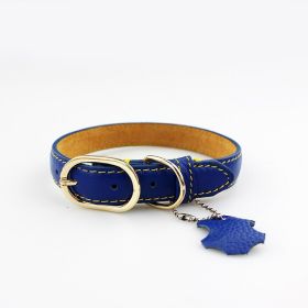 Pet Leather Collar Color Cowhide (Option: Blue-L)