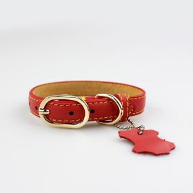 Pet Leather Collar Color Cowhide (Option: Red-XL)