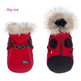 Pet Autumn And Winter Fleece-lined Thickened Dog Clothes Raincoat Strap Traction (Option: Red-2XL)