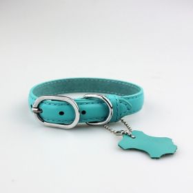 Pet Leather Collar Color Cowhide (Option: Lake Blue-M)