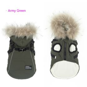 Pet Autumn And Winter Fleece-lined Thickened Dog Clothes Raincoat Strap Traction (Option: Army Green-2XL)