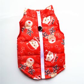 New Dog Clothes Winter Thickened Dog Cotton-padded Jacket Waistcoat Vest Down Silk Cotton Traction Buckle (Option: Christmas Red Old Man-XL)